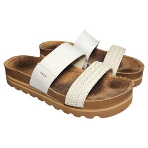 Reef Cushion Vista Hi Sandals Womens Size 9 White/Cork Preppy Beach Lugged Sole